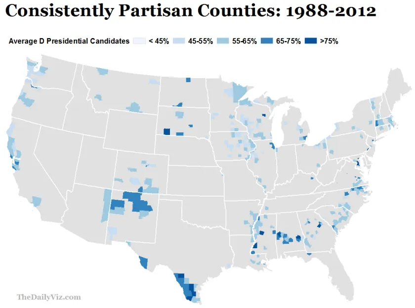 The Nation's Most Consistently Partisan Counties In Presidential Elections